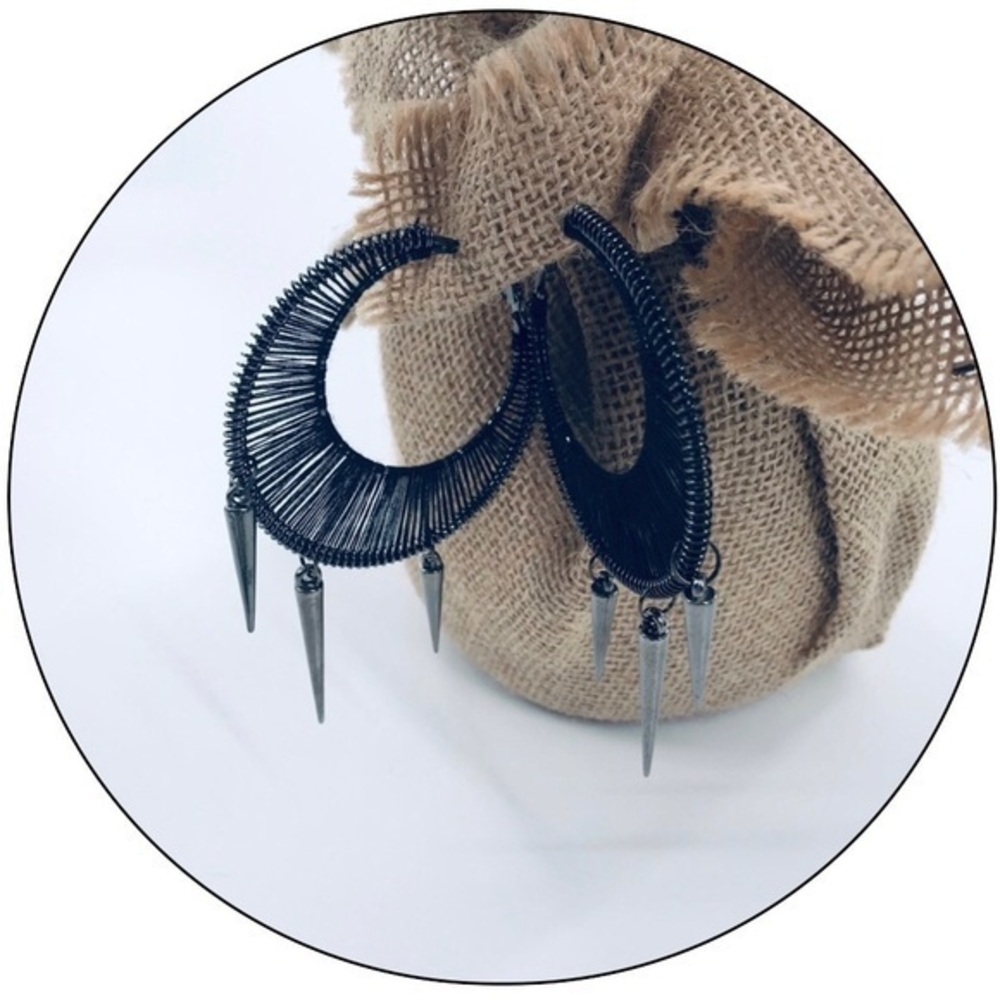 Jet and Hemi Hoop Earrings